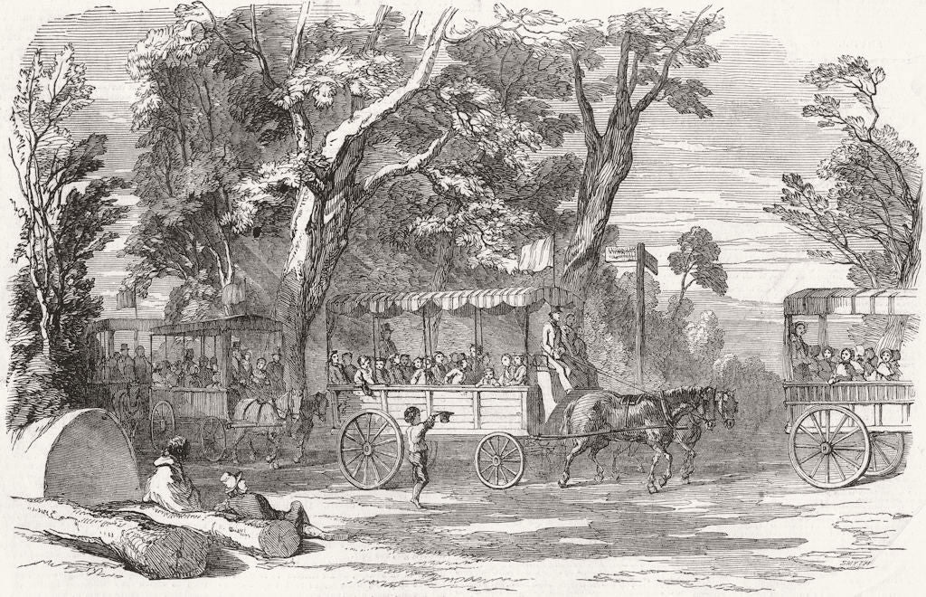 LONDON. School Children's Hampton-Ct Holiday 1849 old antique print picture